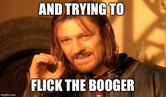 One Does Not Simply Meme | AND TRYING TO FLICK THE BOOGER | image tagged in memes,one does not simply | made w/ Imgflip meme maker