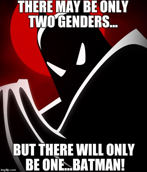 THERE MAY BE ONLY TWO GENDERS... BUT THERE WILL ONLY BE ONE...BATMAN! | made w/ Imgflip meme maker