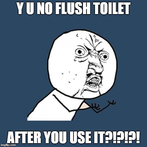 Y U No | Y U NO FLUSH TOILET; AFTER YOU USE IT?!?!?! | image tagged in memes,y u no | made w/ Imgflip meme maker