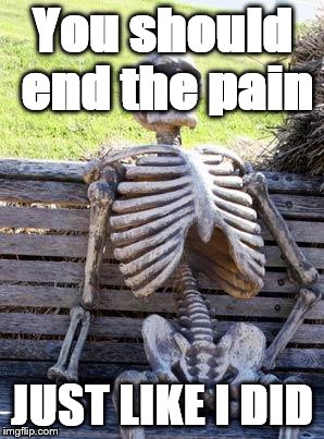 Waiting Skeleton Meme | You should end the pain JUST LIKE I DID | image tagged in memes,waiting skeleton | made w/ Imgflip meme maker