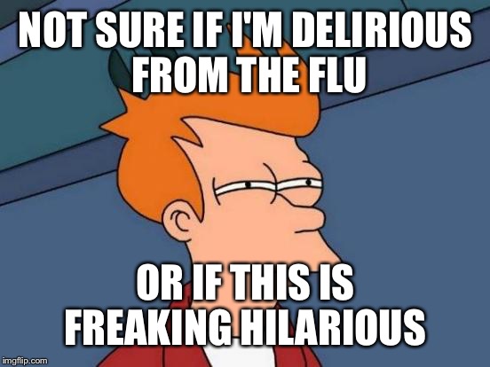 Futurama Fry Meme | NOT SURE IF I'M DELIRIOUS FROM THE FLU OR IF THIS IS FREAKING HILARIOUS | image tagged in memes,futurama fry | made w/ Imgflip meme maker