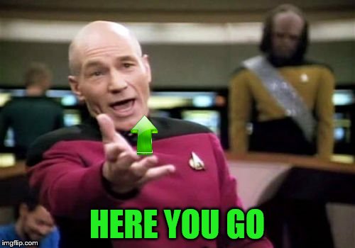 Picard Wtf Meme | HERE YOU GO | image tagged in memes,picard wtf | made w/ Imgflip meme maker