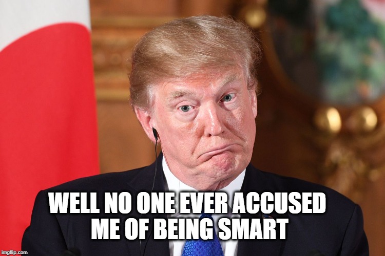Trump dumbfounded | WELL NO ONE EVER ACCUSED ME OF BEING SMART | image tagged in trump dumbfounded | made w/ Imgflip meme maker