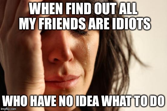 First World Problems Meme | WHEN FIND OUT ALL MY FRIENDS ARE IDIOTS WHO HAVE NO IDEA WHAT TO DO | image tagged in memes,first world problems | made w/ Imgflip meme maker