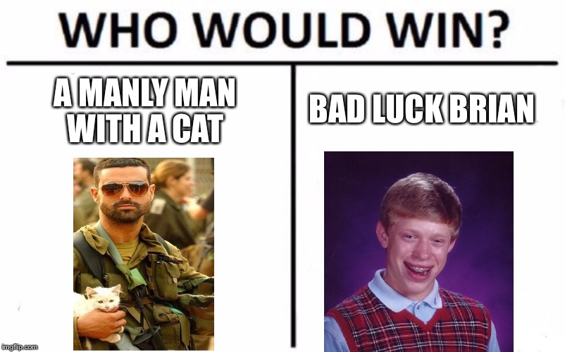 Who Would Win? Meme | A MANLY MAN WITH A CAT BAD LUCK BRIAN | image tagged in memes,who would win | made w/ Imgflip meme maker