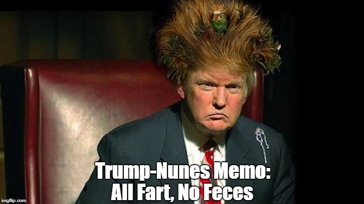 "Trump-Nunes Memo: All Fart, No Feces" | Trump-Nunes Memo: All Fart, No Feces | image tagged in devin nunes,deplorable donald,despicable donald,destestable donald,deceitful donald,dishonest donald | made w/ Imgflip meme maker