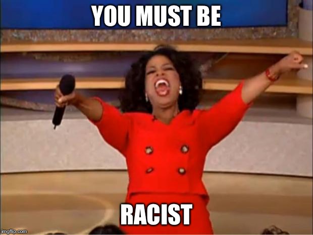 Oprah You Get A Meme | YOU MUST BE RACIST | image tagged in memes,oprah you get a | made w/ Imgflip meme maker