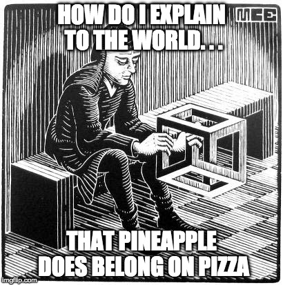 how do i explain to | HOW DO I EXPLAIN TO THE WORLD. . . THAT PINEAPPLE DOES BELONG ON PIZZA | image tagged in funny memes | made w/ Imgflip meme maker