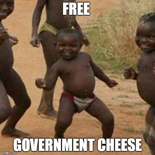 Third World Success Kid Meme | FREE; GOVERNMENT CHEESE | image tagged in memes,third world success kid,funny | made w/ Imgflip meme maker
