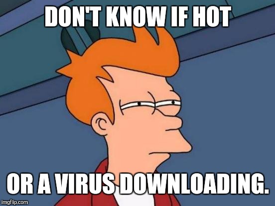 Futurama Fry Meme | DON'T KNOW IF HOT OR A VIRUS DOWNLOADING. | image tagged in memes,futurama fry | made w/ Imgflip meme maker