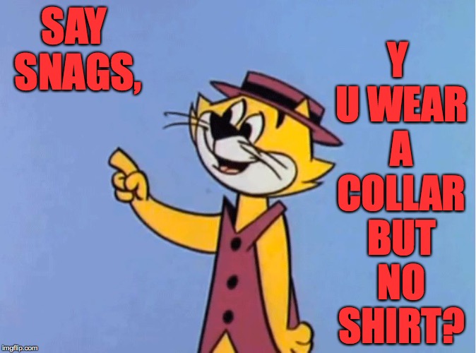 SAY SNAGS, Y U WEAR A COLLAR BUT NO SHIRT? | made w/ Imgflip meme maker
