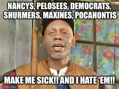 Sitting on their hands instead of being a part of reality. | NANCYS, PELOSEES, DEMOCRATS, SHURMERS, MAXINES, POCAHONTIS MAKE ME SICK!!AND I HATE ‘EM!! | image tagged in clayton bigsby,dave chappelle,my little memey,memes a river to the game,a million to one heirs,neat tidy clean air for all to be | made w/ Imgflip meme maker
