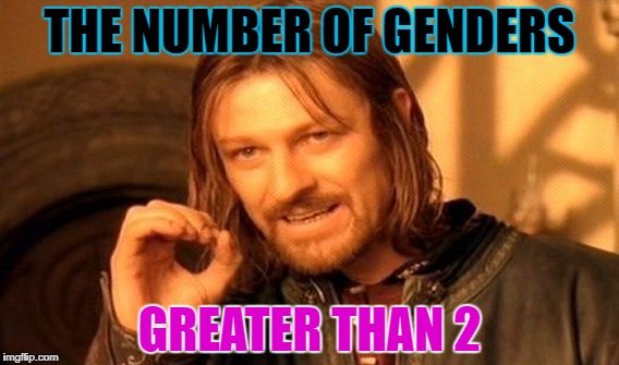 One Does Not Simply Meme | THE NUMBER OF GENDERS GREATER THAN 2 | image tagged in memes,one does not simply | made w/ Imgflip meme maker