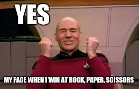 MERCI |  YES; MY FACE WHEN I WIN AT ROCK, PAPER, SCISSORS | image tagged in merci | made w/ Imgflip meme maker