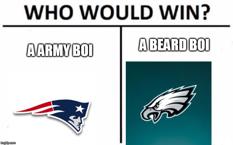 Who Would Win? | A BEARD BOI; A ARMY BOI | image tagged in memes,who would win,superbowl | made w/ Imgflip meme maker