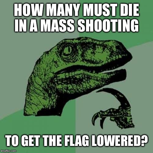 Philosoraptor Meme | HOW MANY MUST DIE IN A MASS SHOOTING TO GET THE FLAG LOWERED? | image tagged in memes,philosoraptor | made w/ Imgflip meme maker