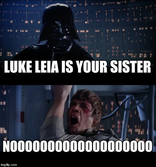 Star Wars No | LUKE LEIA IS YOUR SISTER; NOOOOOOOOOOOOOOOOOOO | image tagged in memes,star wars no | made w/ Imgflip meme maker