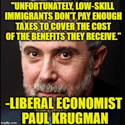 Some liberals are smarter than other liberals | "UNFORTUNATELY, LOW-SKILL IMMIGRANTS DON'T PAY ENOUGH TAXES TO COVER THE COST OF THE BENEFITS THEY RECEIVE."; -LIBERAL ECONOMIST PAUL KRUGMAN | image tagged in memes,illegal immigration,illegal aliens,liberals,democrats | made w/ Imgflip meme maker