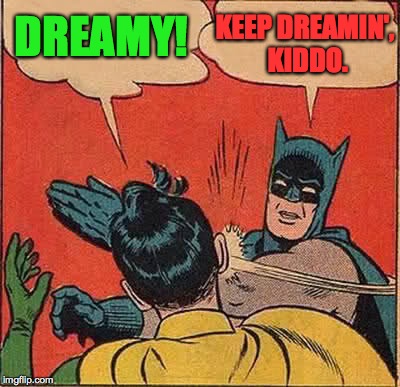 Batman Slapping Robin Meme | DREAMY! KEEP DREAMIN', KIDDO. | image tagged in memes,batman slapping robin | made w/ Imgflip meme maker