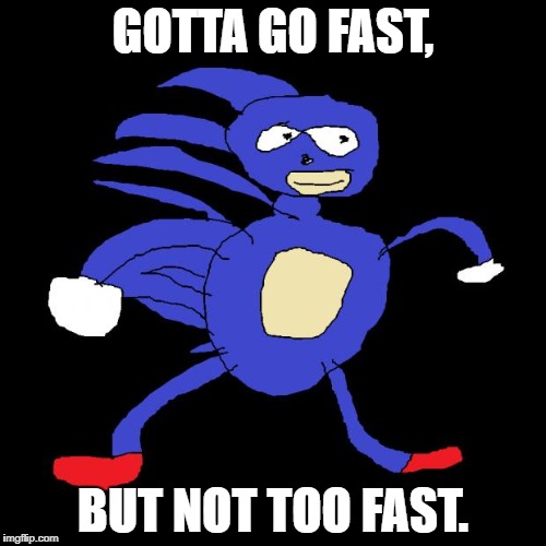 sanic | GOTTA GO FAST, BUT NOT TOO FAST. | image tagged in sanic | made w/ Imgflip meme maker