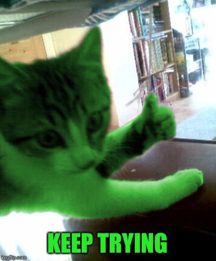 thumbs up RayCat | KEEP TRYING | image tagged in thumbs up raycat | made w/ Imgflip meme maker