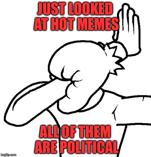 Just why? | JUST LOOKED AT HOT MEMES; ALL OF THEM ARE POLITICAL | image tagged in extreme facepalm,politics,anti political,why,front page,hot | made w/ Imgflip meme maker