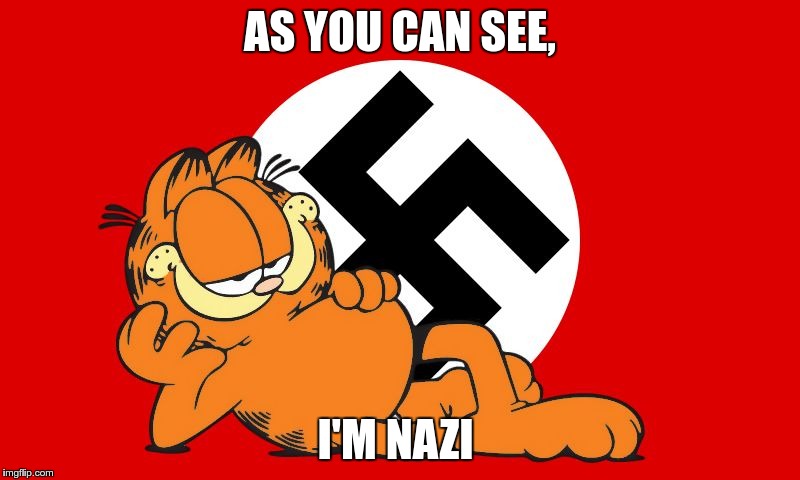 nazi garfield | AS YOU CAN SEE, I'M NAZI | image tagged in nazi garfield | made w/ Imgflip meme maker