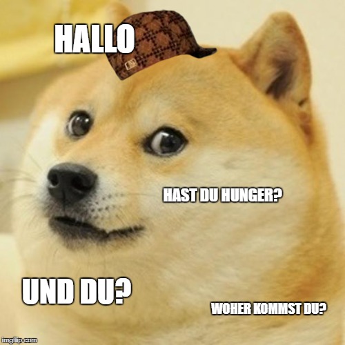 Doge Meme | HALLO; HAST DU HUNGER? UND DU? WOHER KOMMST DU? | image tagged in memes,doge,scumbag | made w/ Imgflip meme maker