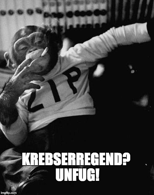 smoking monkey  | KREBSERREGEND? UNFUG! | image tagged in smoking monkey | made w/ Imgflip meme maker