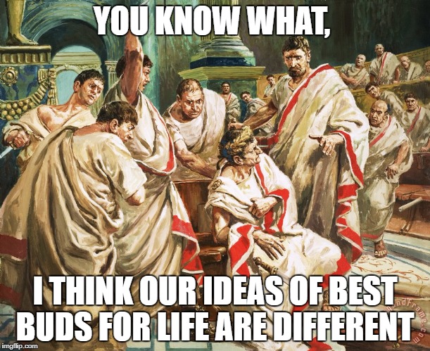 Julius Caesar Meme | YOU KNOW WHAT, I THINK OUR IDEAS OF BEST BUDS FOR LIFE ARE DIFFERENT | image tagged in julius caesar meme | made w/ Imgflip meme maker