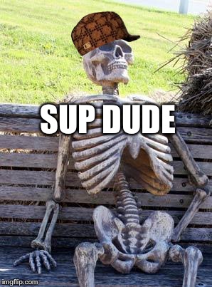 Waiting Skeleton Meme | SUP DUDE | image tagged in memes,waiting skeleton,scumbag | made w/ Imgflip meme maker