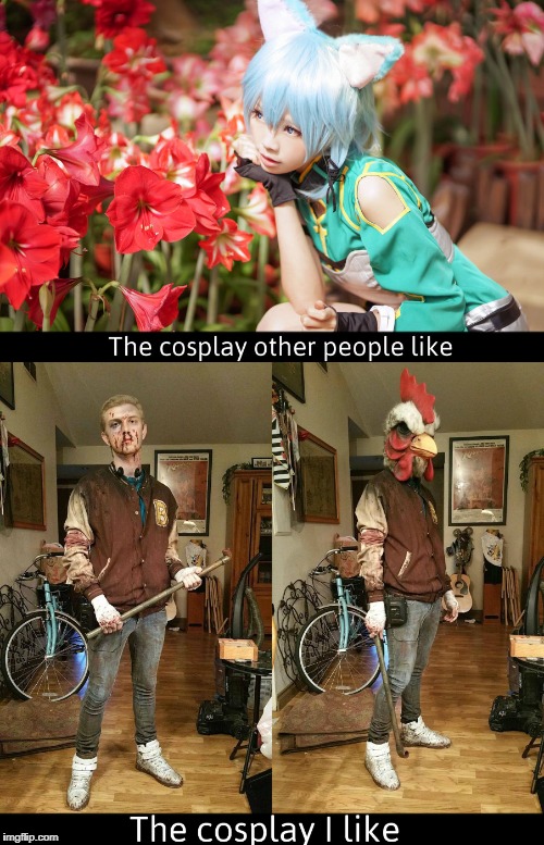 This isn't a repost in case you were wondering | image tagged in memes,comparison,cosplay,hotline miami | made w/ Imgflip meme maker