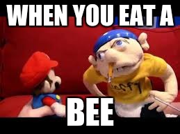 WHEN YOU EAT A; BEE | image tagged in triggered jeffy | made w/ Imgflip meme maker