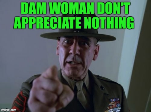 sarge  | DAM WOMAN DON'T APPRECIATE NOTHING | image tagged in sarge | made w/ Imgflip meme maker