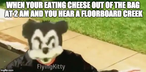 WHEN YOUR EATING CHEESE OUT OF THE BAG AT 2 AM AND YOU HEAR A FLOORBOARD CREEK | image tagged in spahget | made w/ Imgflip meme maker