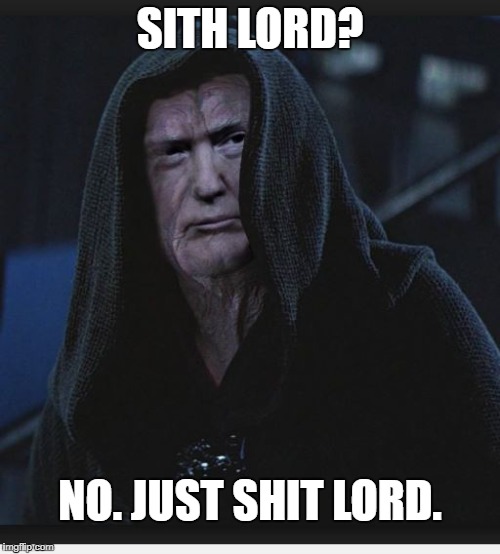 Trump lord | SITH LORD? NO. JUST SHIT LORD. | image tagged in sith lord trump,nsfw,starwars | made w/ Imgflip meme maker
