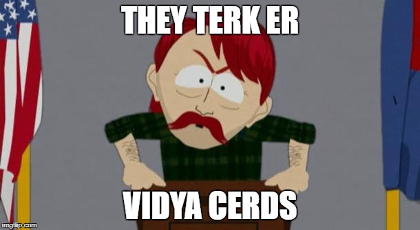 They took our jobs stance (South Park) | THEY TERK ER; VIDYA CERDS | image tagged in they took our jobs stance south park | made w/ Imgflip meme maker
