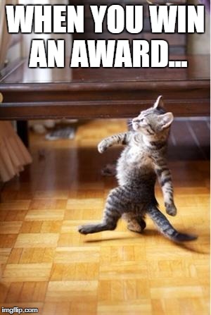 Walking Cat | WHEN YOU WIN AN AWARD... | image tagged in walking cat | made w/ Imgflip meme maker