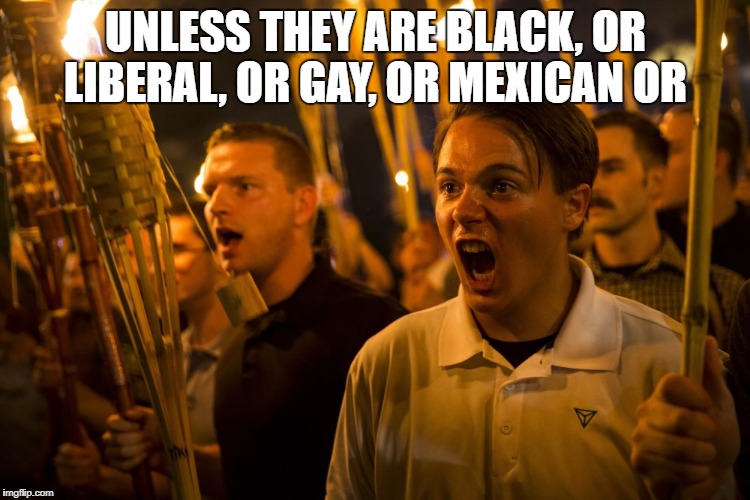 jackasses | UNLESS THEY ARE BLACK, OR LIBERAL, OR GAY, OR MEXICAN OR | image tagged in jackasses | made w/ Imgflip meme maker