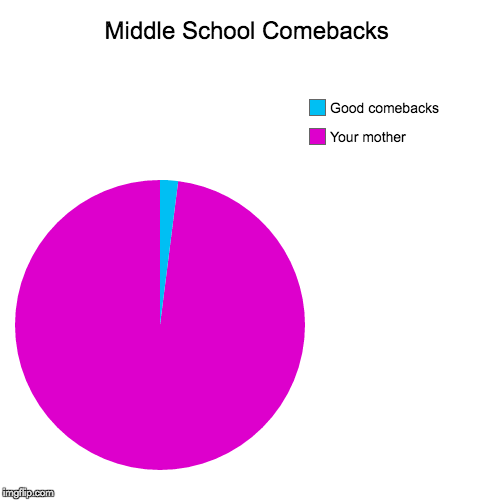 Middle school comebacks | Middle School Comebacks | Your mother, Good comebacks | image tagged in pie charts,middle school,comebacks,so true | made w/ Imgflip chart maker