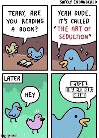 Art of Seduction | HEY GIRL, I HAVE GARLIC BREAD | image tagged in memes,new template | made w/ Imgflip meme maker