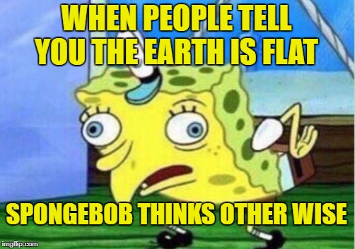 Mocking Spongebob | WHEN PEOPLE TELL YOU THE EARTH IS FLAT; SPONGEBOB THINKS OTHER WISE | image tagged in memes,mocking spongebob | made w/ Imgflip meme maker