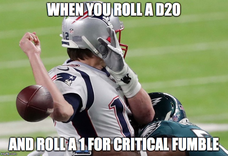 WHEN YOU ROLL A D20; AND ROLL A 1 FOR CRITICAL FUMBLE | made w/ Imgflip meme maker