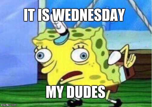 Mocking Spongebob Meme | IT IS WEDNESDAY; MY DUDES | image tagged in memes,mocking spongebob | made w/ Imgflip meme maker