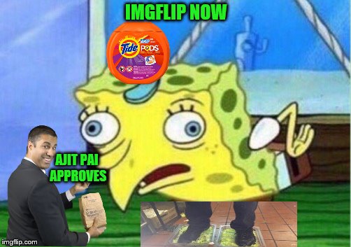 Back in my day, Imgflip was full of political memes and... now it's back again | IMGFLIP NOW; AJIT PAI APPROVES | image tagged in memes,mocking spongebob,imgflip | made w/ Imgflip meme maker