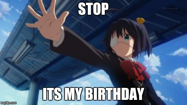 Stop in the name of Anime | STOP; ITS MY BIRTHDAY | image tagged in stop in the name of anime | made w/ Imgflip meme maker