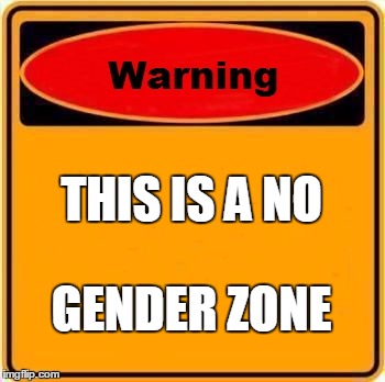 Warning Sign | THIS IS A NO; GENDER ZONE | image tagged in memes,warning sign | made w/ Imgflip meme maker