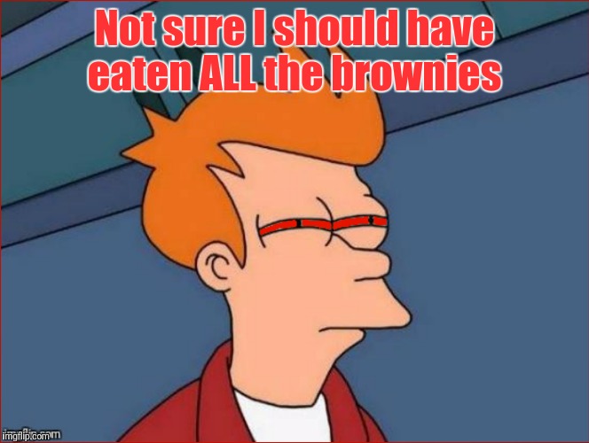 Futurama Fried | Not sure I should have eaten ALL the brownies | image tagged in futurama,futurama fry,brownies | made w/ Imgflip meme maker