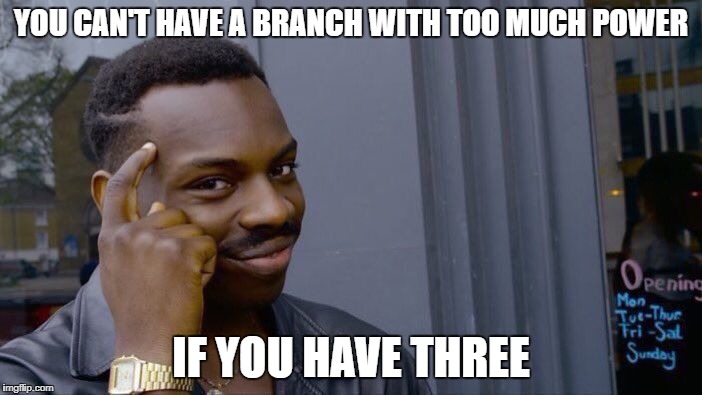 Roll Safe Think About It Meme | YOU CAN'T HAVE A BRANCH WITH TOO MUCH POWER; IF YOU HAVE THREE | image tagged in memes,roll safe think about it | made w/ Imgflip meme maker
