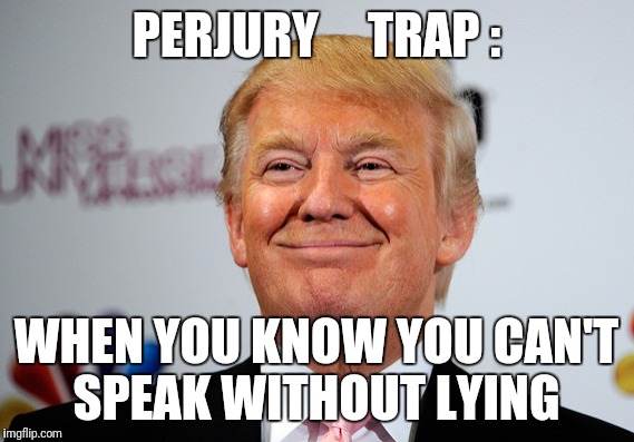 PERJURY     TRAP :; WHEN YOU KNOW YOU CAN'T SPEAK WITHOUT LYING | image tagged in drumph | made w/ Imgflip meme maker
